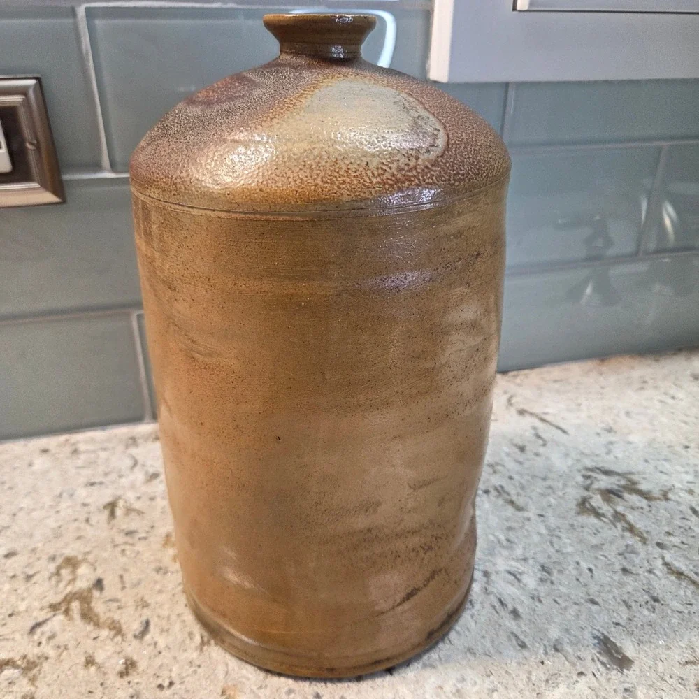 Vintage Studio Pottery Stoneware Vase Large Salt Glaze Brown Earthy Rustic Jug